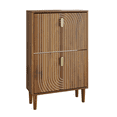 thumbnail image 3 of Hommoo 2 Flip Drawers Shoe Storage Cabinet, Freestanding Shoe Cabinet with Metal Handles & line groove design, Shoe Rack Cabinet, Walnut, 3 of 6
