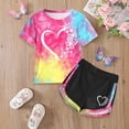 thumbnail image 2 of Caqnni 4-5 Years Teen Girls Tie Dye Printed Short Sleeved Top And Shorts Casual Set Lounge 2 Piece Yoga Tracksuit A33-Watermelon Red, 2 of 5
