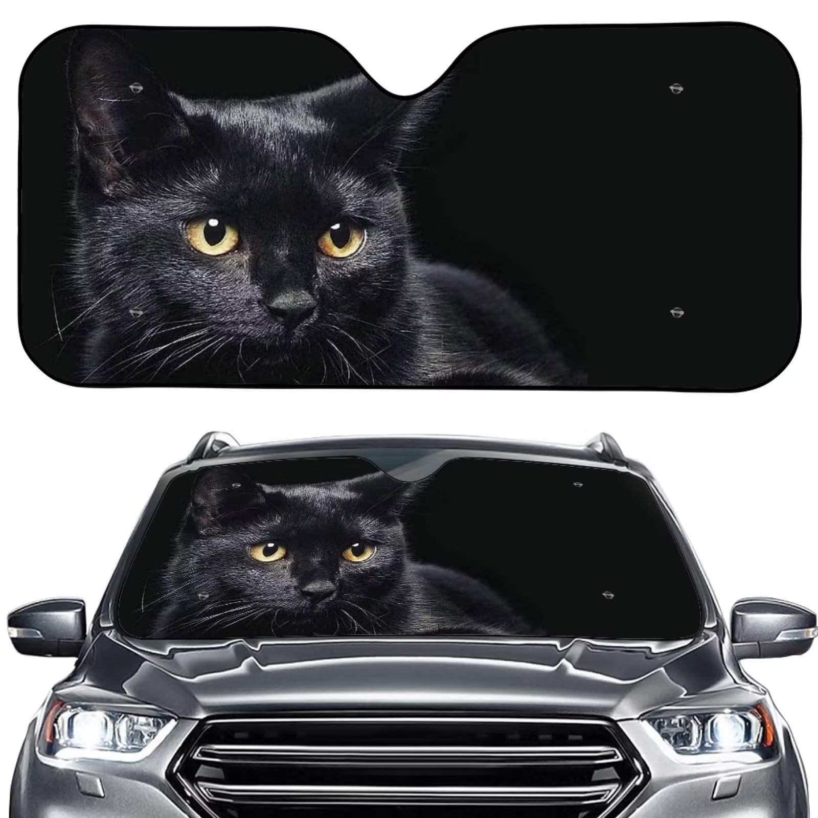 NETILGEN Cute Black Cat Car Sun Shade Accordion Folding Sun Visor