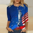 thumbnail image 2 of Womens Independence Day T Shirts Vintage Printed Tees The Statue of Liberty Graphic T-Shirts Scooped Neck 3/4 Sleeve Tops Causal Retro American Flag Tunic Blouses Workout Going Out Clothes, 2 of 5