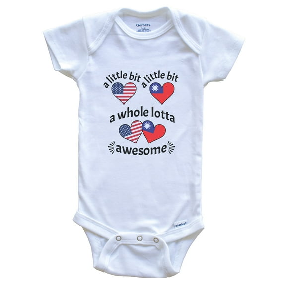 A Little Bit Taiwanese American Taiwan USA Heart Flags Baby Bodysuit, 0-3 Months White