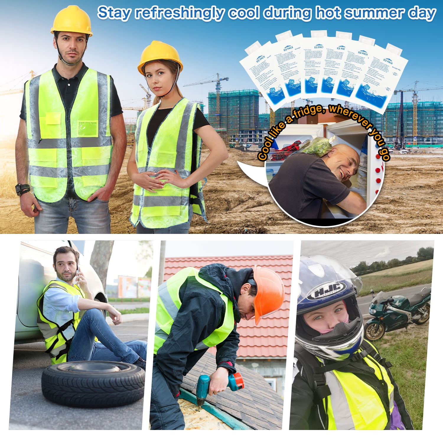 Cooling Vest with 20pcs Gel Ice Pack - Ice Safety Vest for Men Women Reflective Cool Vest for Hot Weather Work