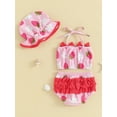 thumbnail image 3 of Infant Baby Girl 3 Piece Bikini Set Halter Sleeveless Swimsuits Top +Swim Shorts +Hat Swimwear Bathing Suit Beach Wear, 3 of 7