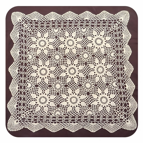 AUQ Vintage Square Tablecloth Doily Cotton Lace Crochet Floral Table Cloth Cover,Beige,16X16Inch
