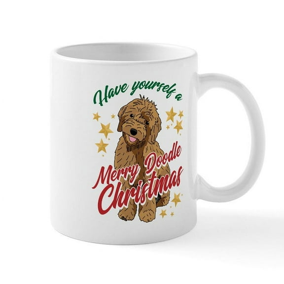 CafePress - Merry Doodle Christmas Mugs - 11 oz Ceramic Mug - Novelty Coffee Tea Cup