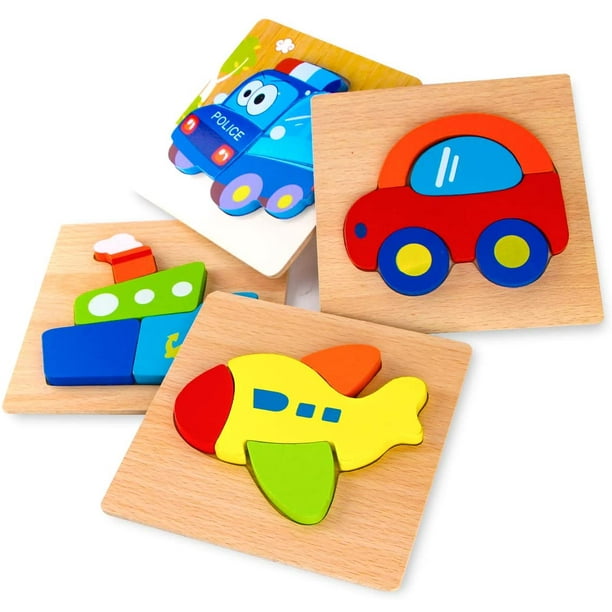 Puzzles de véhicules en bois pour garçons et filles de 1, 2 et 3 ans,  jouets éducatifs de développement pour tout-petits, cadeau avec 6 véhicules  pour bébé, puzzles d'apprentissage de formes de