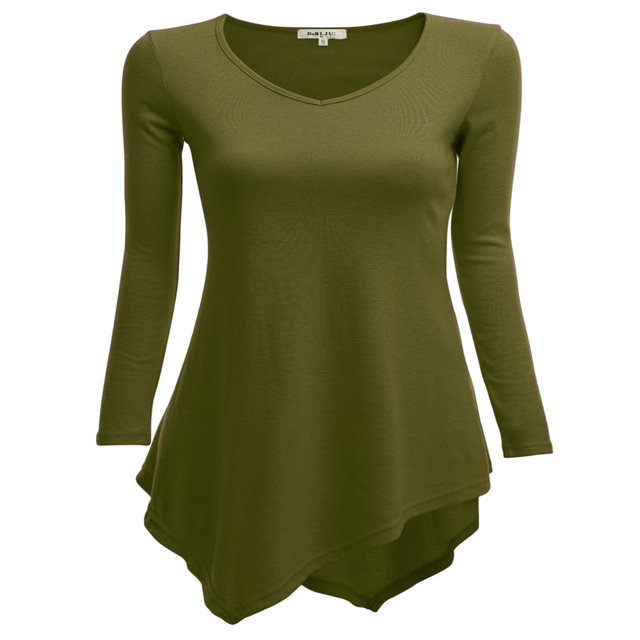 CHOK Robe Tunique à Manches Longues Col en V Mouchoir Longue Tunique T-Shirt pour Femmes