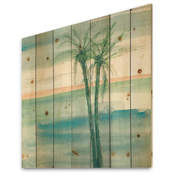 Designart 'Peaceful Dusk II Tropical' Tropical Print on Natural Pine Wood