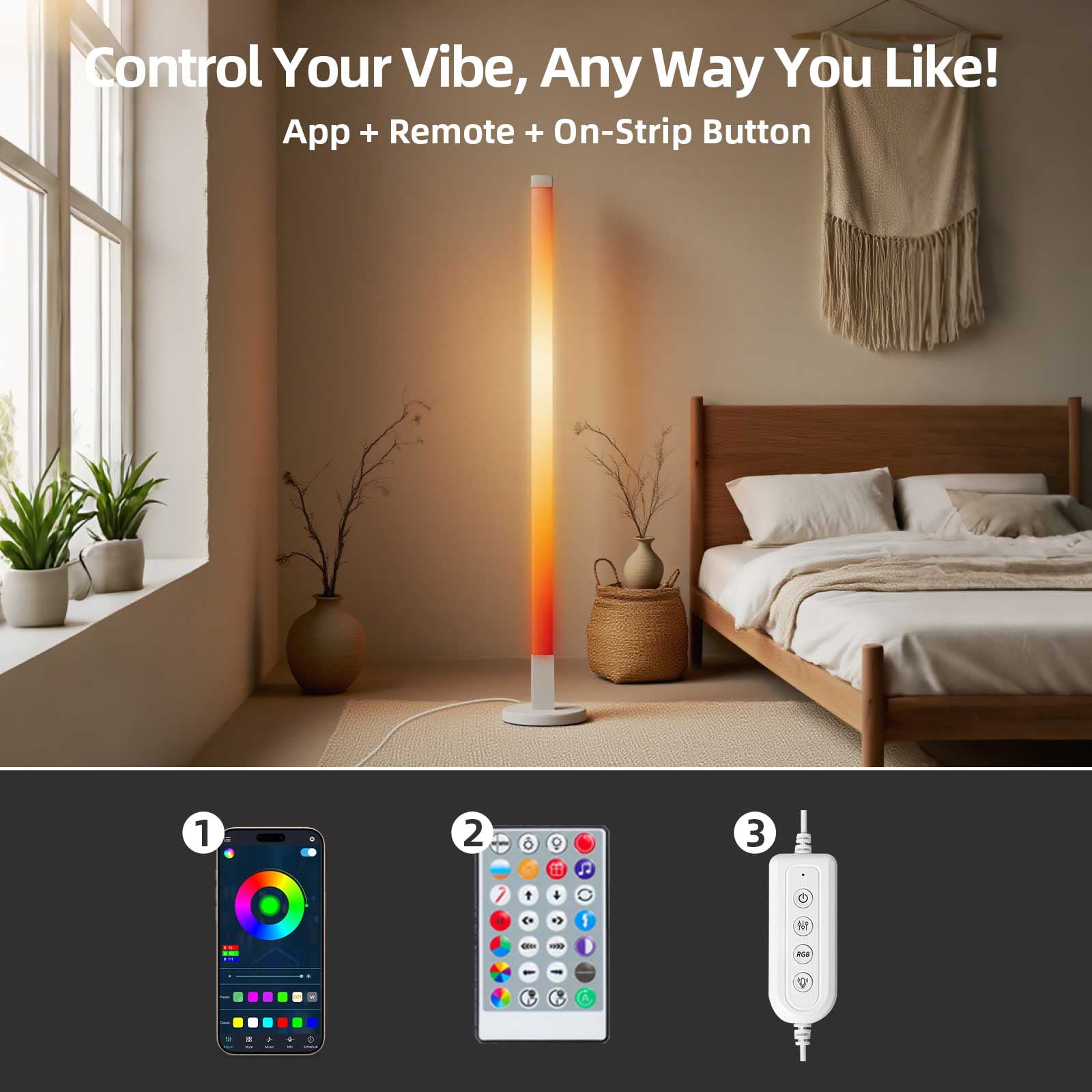 elice Smart Corner Floor Lamp,RGB LED Ambient Lighting with App & Remote Control, Music Sync, 16 Million Colors - Modern Lamp for Bedroom, Living Room, Gaming Room