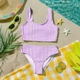 thumbnail image 6 of CCRFTGI Swimsuit for Kids Girls Size 10-12 2 Piece Set Swim Vacation Bathing Suit Beach Vacation Striped Girls Bikini Summer Cute Girls Fashion Swim Suit Kids Bikini Purple 9-10 Years, 6 of 9