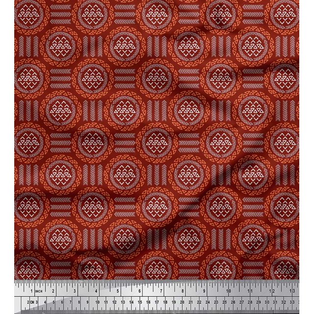 Soimoi Red polyester Crepe Fabric Arrow & Triangle Geometric Print Fabric by Yard 52 Inch Wide