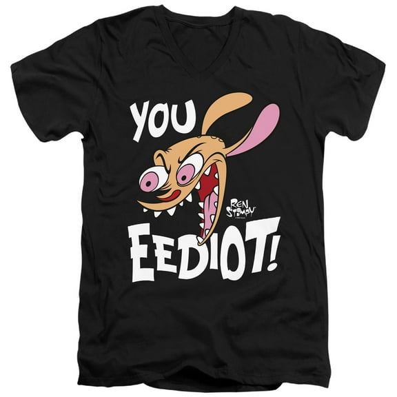 Ren and Stimpy You Eediot! Unisex Adult V-Neck T Shirt
