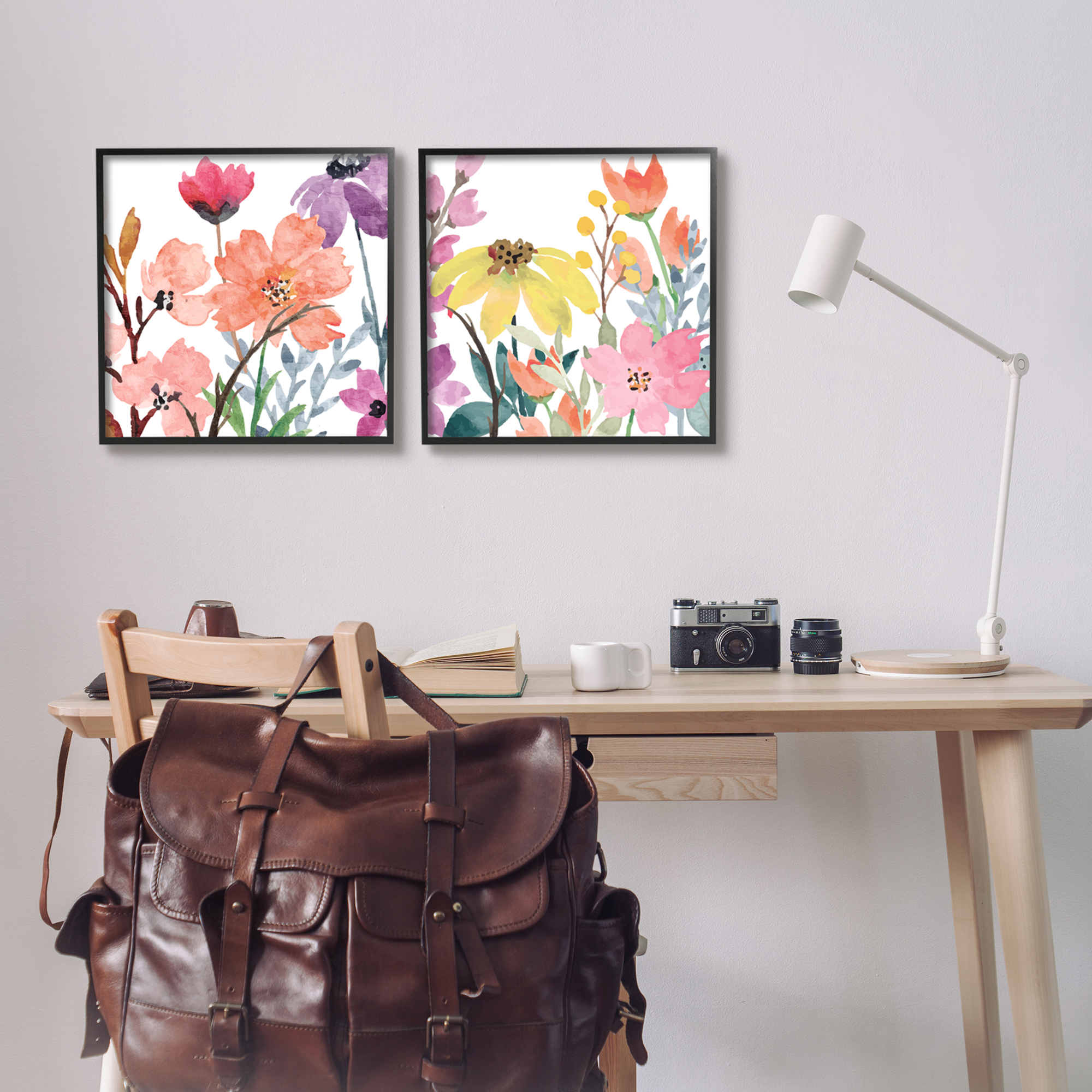 Stupell Industries Spring Florals on White Botanical & Floral Painting Black Framed Art Print Wall Art, 17 x 17