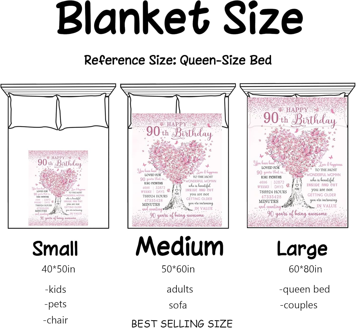 90th Birthday Gifts for Women Blanket, 90 Year Old Birthday Gifts for Women, 90th Birthday Decorations for Women, Best Gifts for 90 Year Old Woman, Happy 90th Birthday Gift Ideas Throw