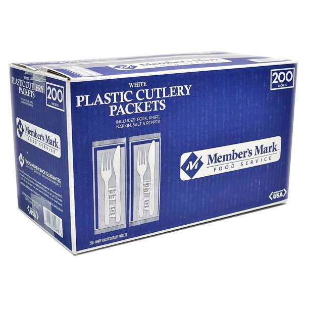 Member's Mark White Plastic Cutlery Packets, 200 Ct