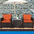 thumbnail image 3 of Patiojoy 3PCS Wicker Cushioned Conversation Set Outdoor Rattan Furniture w/ Orange Cushions, 3 of 8