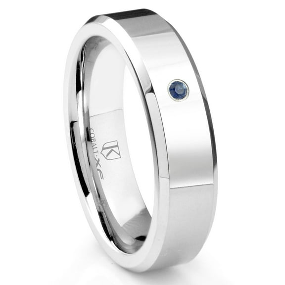 Titanium Kay Cobalt Xf Chrome 6MM Solitaire Sapphire High Polish Comfort Fit Wedding Band Ring with Beveled Edges Sz 10.0