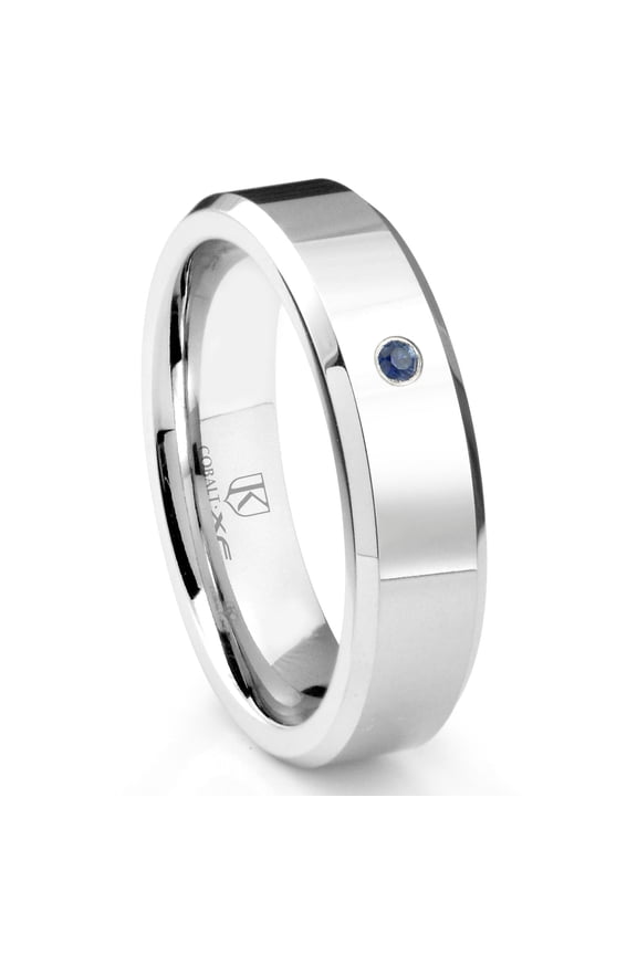 Cobalt Xf Chrome 6MM Solitaire Sapphire High Polish Comfort Fit Wedding Band Ring with Beveled Edges Sz 11.0
