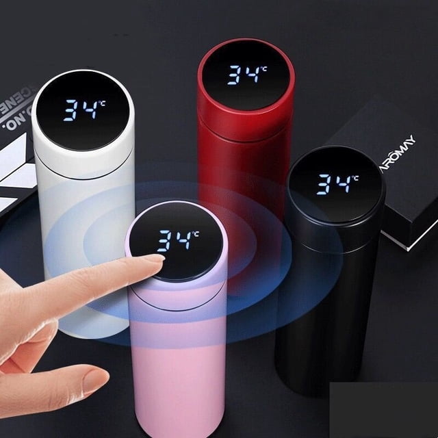 500ML Digital Thermos Cup Intelligent Temperature Display Water Bottle Heat Preservation Vacuum Thermos Flask Coffee Tea GiftSilver500mL He Qiyong unisex