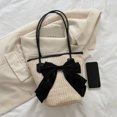 thumbnail image 2 of Bolso tejido de paja para mujer, bolso de mano con lazo para la playa, para vacaciones (negro), 2 of 5