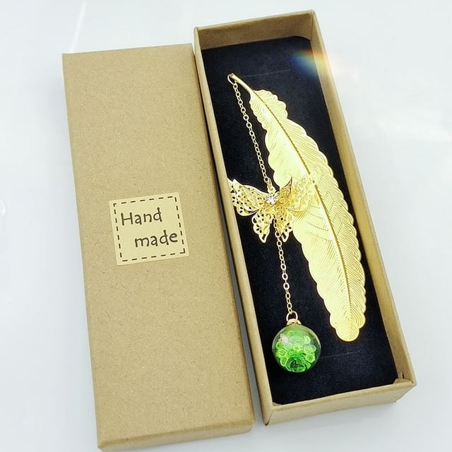Marcapáginas con forma de pluma de metal creativo de estilo chino clásico, flor seca eterna, regalo para el día del estudiante y maestro, papelería de aprendizaje