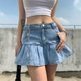 thumbnail image 2 of PENGXIANG Women‘s Slim Ruffle Pleated Denim Skirts Y2K A-Line Short Jean Mini Skirts White L, 2 of 6