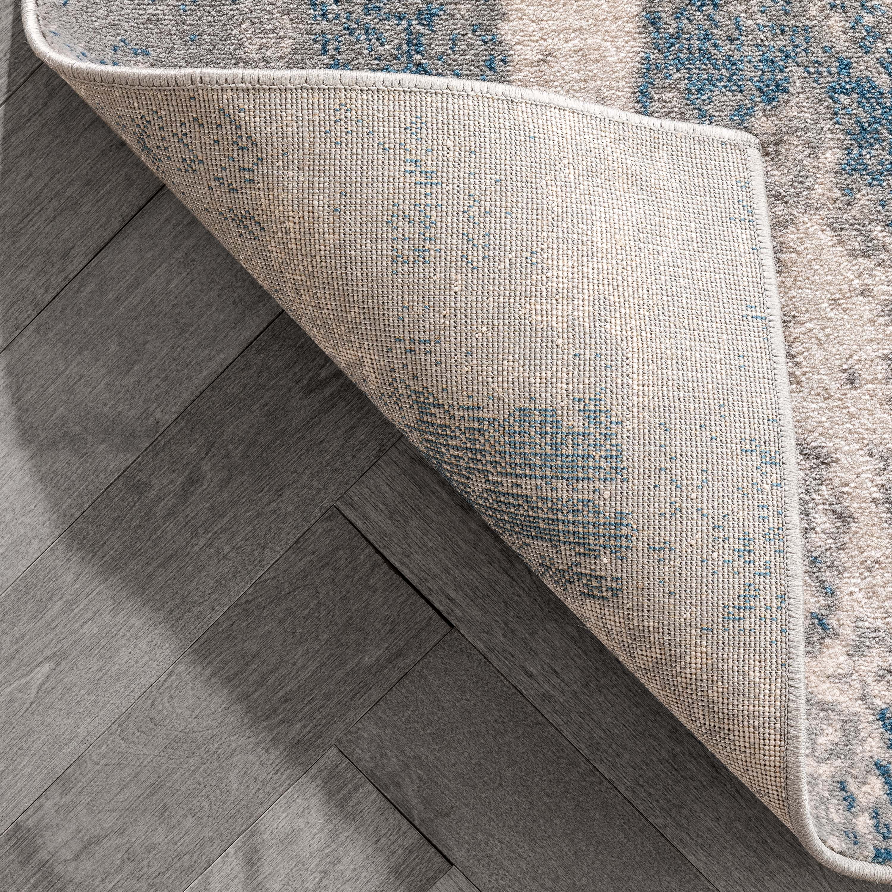 Well Woven Caila Grey & Blue Brush Stroke Abstract Geometric Area Rug 5x7 (5'3" x 7'3")