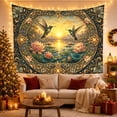 thumbnail image 3 of Hummingbirds Over Lotus Pond in a Tranquil Setting, Romantic Vintage for Nature Lovers, Ornate Botanical Wall Decor, Birthday Gift, Tapestry Wall Hanging for Bedroom and Living Room, 3 of 7