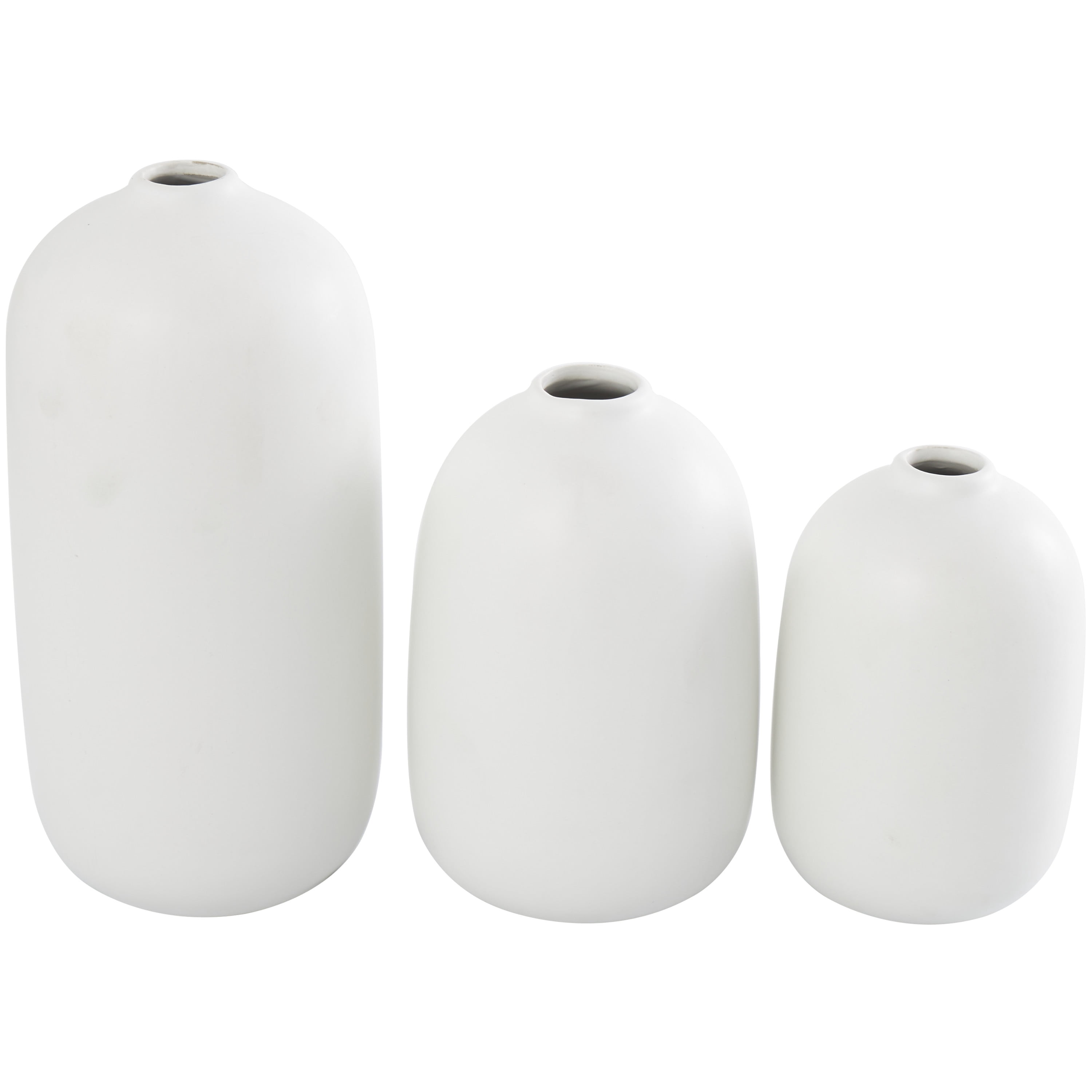 DecMode 10", 7", 6"H White Ceramic Vase with Black Leaf and Berry Prints, Set of 3