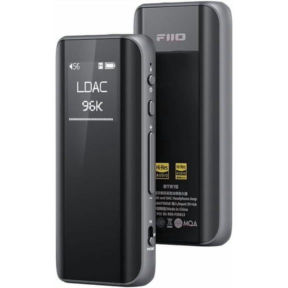 FiiO BTR15 Headphone Amps Bluetooth 5.1 Receiver High Resolution 384K/32Bit Native DSD256 USB DAC Supports LDAC/aptX HD/MQA for Smartphones/PC/Car/Home Audio (Titanium)