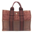 thumbnail image 1 of Pre-Owned HERMES Half Leather Foule Tote PM Bag, Canvas Handbag, Men's/Women's, Wine... (Fair), 1 of 15