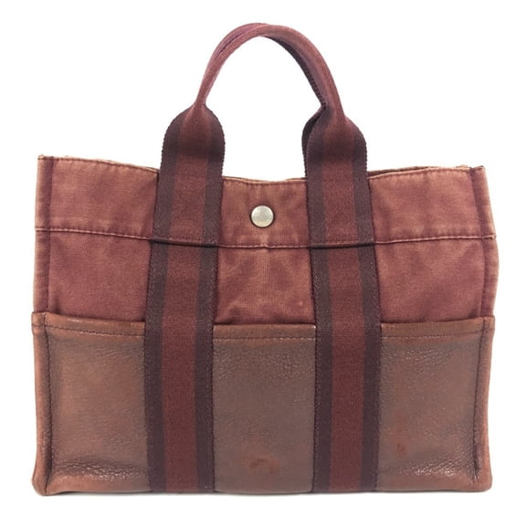Pre-Owned HERMES Half Leather Foule Tote PM Bag, Canvas Handbag, Men's/Women's, Wine... (Fair)
