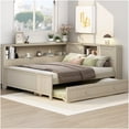 thumbnail image 3 of Full Size Storage Daybed with Trundle, Farmhouse Bed Frame with Shelves and Drawers, White Finish, 3 of 10