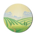 thumbnail image 1 of Nature Mouse Pad for Computers, Hills and Sunrise Roads Fields Countryside Cartoonish Illustration, Round Non-Slip Thick Rubber Modern Gaming Mousepad, 8" Round, Fern Green Multicolor, by Ambesonne, 1 of 2