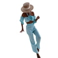 thumbnail image 3 of Coduop Women Two Piece Outfit Set Off Shoulder Crop Tops and Wide Leg Long Pants Suts Matching Set, 3 of 9