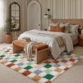 thumbnail image 2 of BERTHMEER 5'x7' Shag Area Rugs for Living Room Bedroom Office Farmhouse Entryway Modern Checkered Contemporary Plush Soft Carpets Indoor Fluffy Washable Rugs, Green Multicolor, 2 of 5