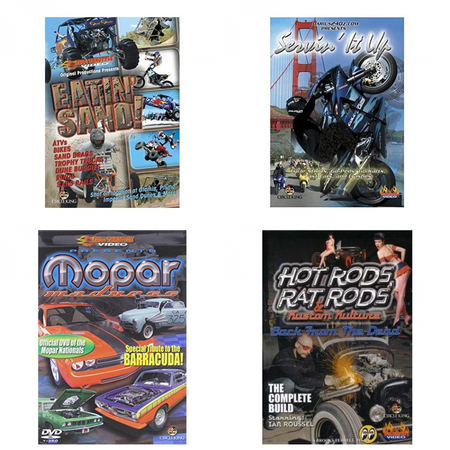 Auto, Truck & Cycle Extreme Stunts & Crashes 4 Pack DVD Bundle: Eatin Sand!, Servin It Up, Mopar Madness, Hot Rods, Rat Rods & Kustom Kulture: Back from the Dead - The Complete Build
