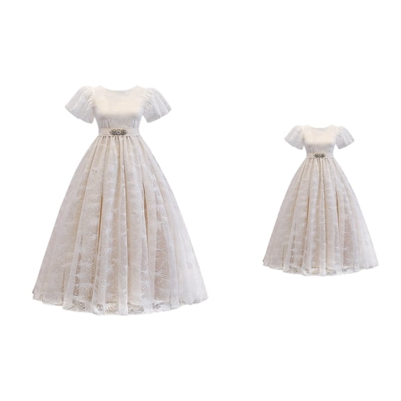 Girls Lace Dress with Belt – Elegant Floral Embroidery Tulle Tutu Gown, Floor-Length Party Dress for Wedding, Pageant, & Graduation (Ages 8-13)