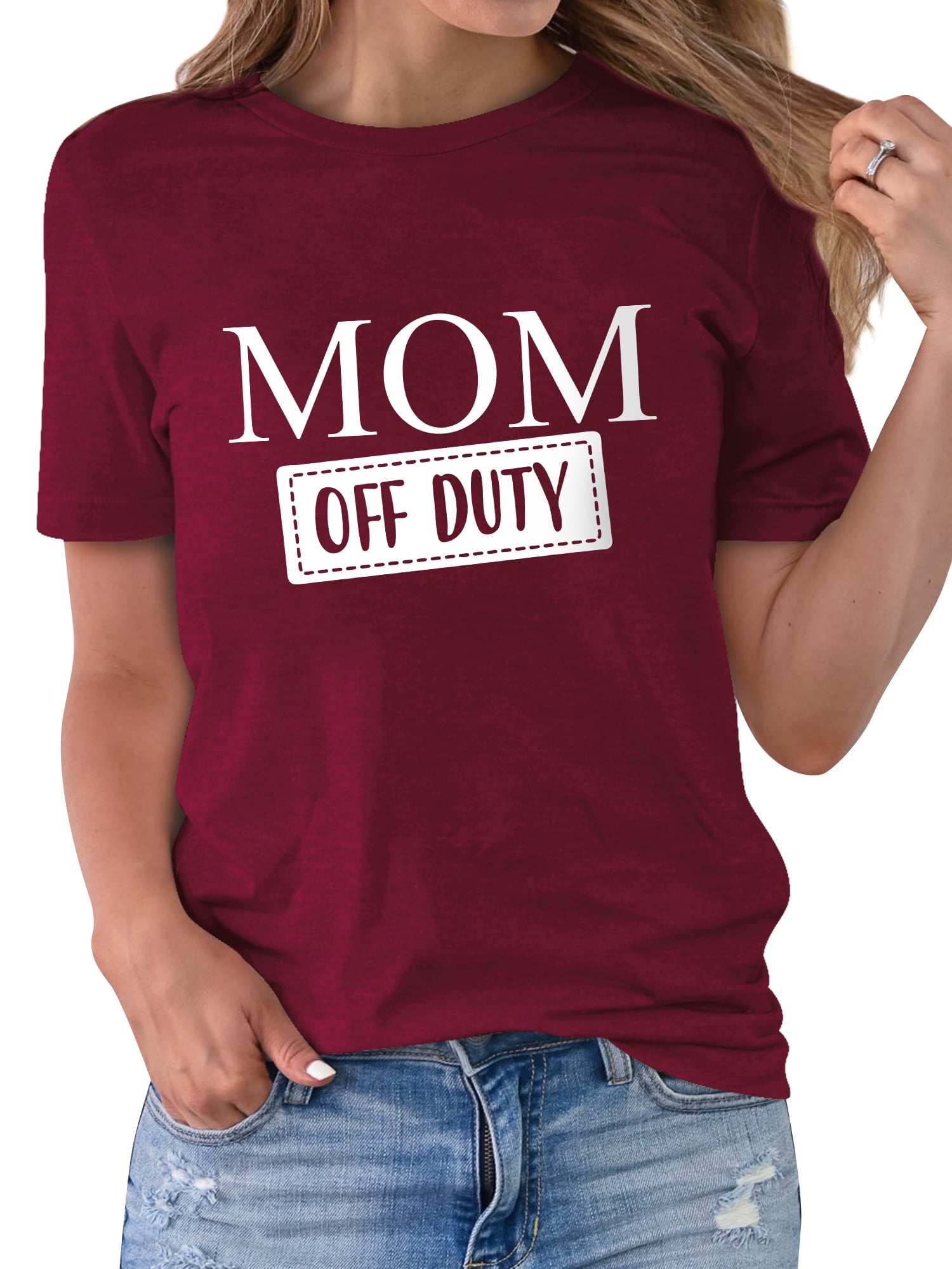 TWZH Women Mom Off Duty Letter Print T 