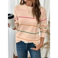 thumbnail image 4 of DOKOTOO Women's Colorful Stripes Sweater Crew Neck Long Sleeve Pink Sweaters, 4 of 9