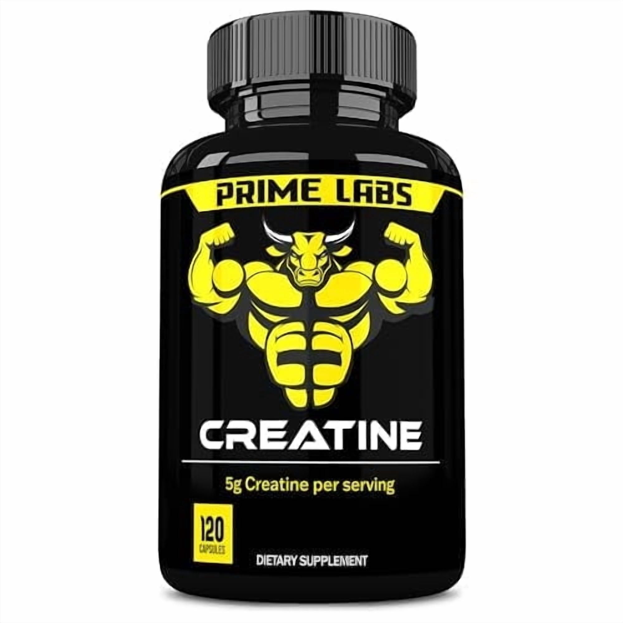 Prime Labs Creatine Monohydrate Capsules - 5g (5000mg) - Muscle Growth, Recovery, Brain Function - for Men & Women - 120 Count
