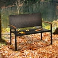 thumbnail image 1 of Gymax Patio Wicker Bench All Weather Rattan Chair Loveseat w/ Acacia Armrest, 1 of 10