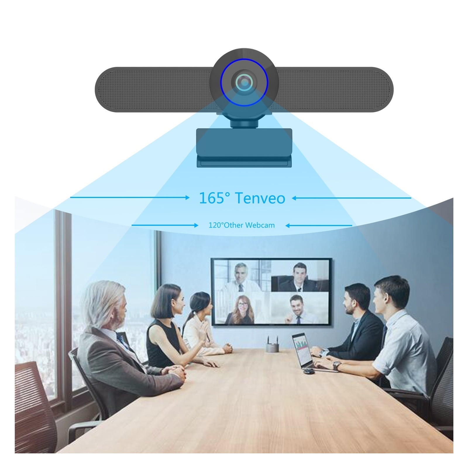 2.5K USB Webcam With 4x Digital Zoom Conference Cam 165 Degree FOV 3 Presets For Living Meeting Education PC, TV ,HD Video