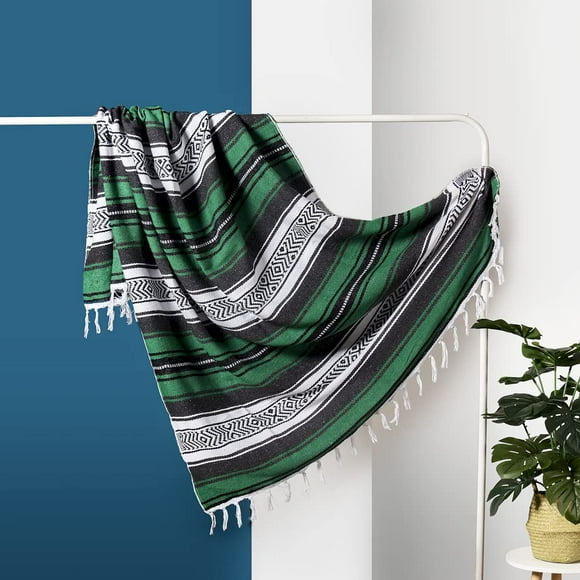 Manta mexicana grande Airooglee, 197 x 118 cm, color verde bohemio
