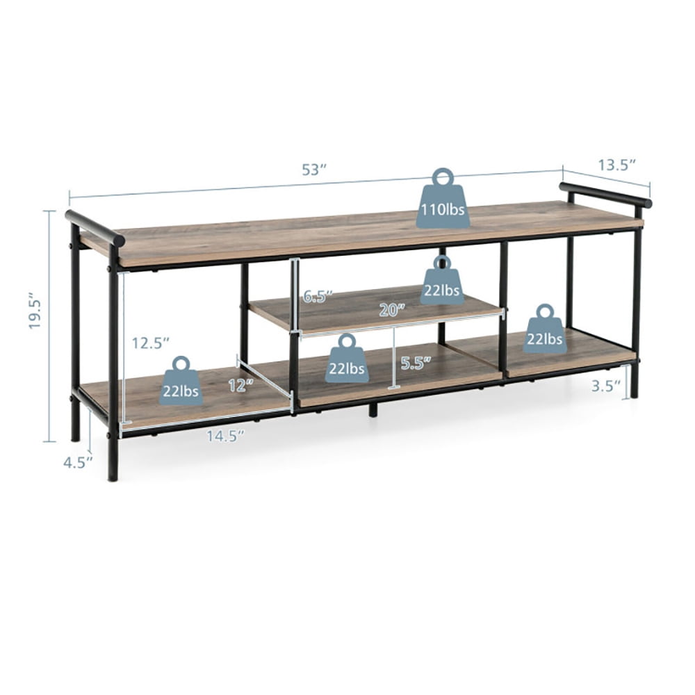 Finihen TV Stand, TV Cabinet, Industrial TV Stand for TVs up to 60 Inch with Storage Shelves, for Living Room, Natural