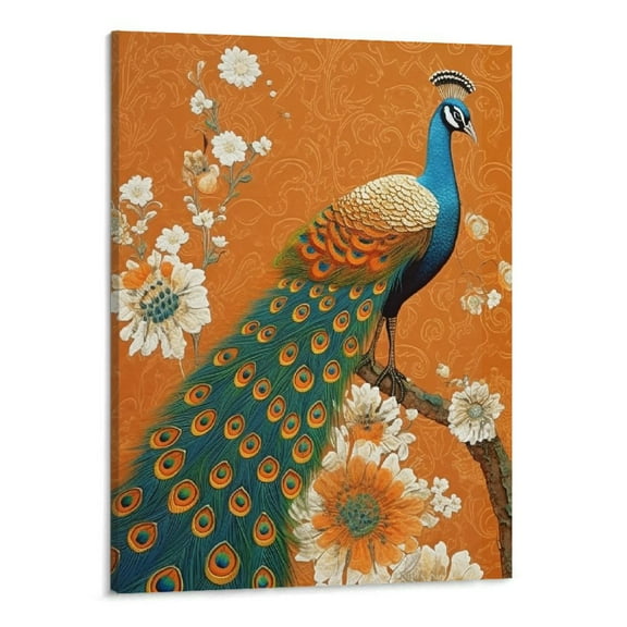 Creowell Canvas Wall Art Picture 16x20in for Living Room Bedroom Fall Decor Beautiful Peacocks and Flowers 16x20in