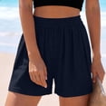 thumbnail image 2 of Kvture Womens Ribbed Summer Lounge Shorts, Versatile Solid Loose Elastic Waist Running Beach Shorts with Pockets M Navy, 2 of 6