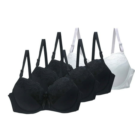 YEJIMAN 2024 Lace Bras for Women Breathable Cool Liftup High Support Bra Plus Size Thin Comfort Underwear 4PC  Black Womens Underwear Cotton  Nylon Spandex Long Underwear Women