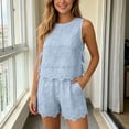 thumbnail image 2 of DHFJKG Women Boho 2 Piece Sets Summer Beach Clothes Lace Hallow Out Sleeveless Tank Tops And Shorts Vacation Outfits, 2 of 4