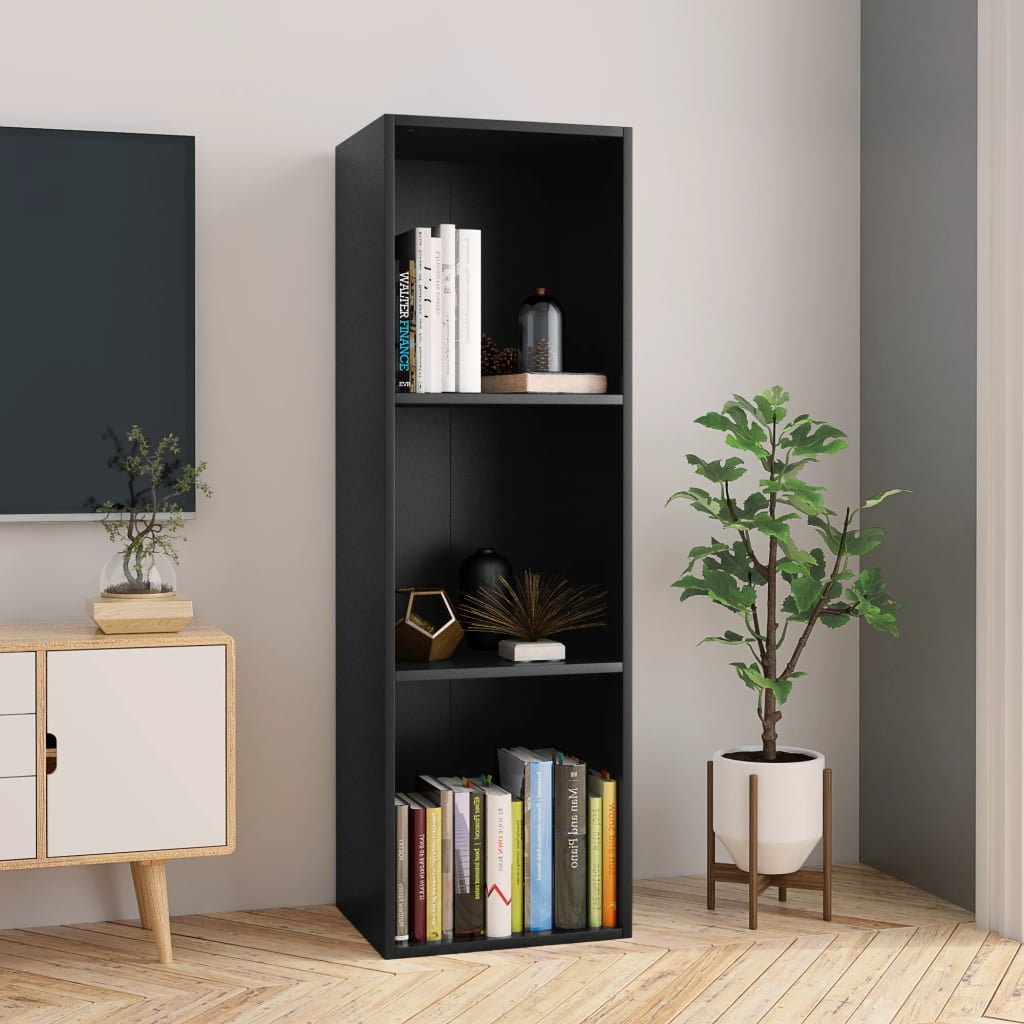 Kepooman 14" Modern 3-Tier Vertical Storage Bookcase for Office Living Room Bedroom, Black